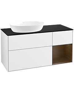 Villeroy und Boch Finion Waschtischunterschrank FA52GNGF 120cm, Abdeckplatte black matt, Regale Walnut Veneer, Glossy white lacquer