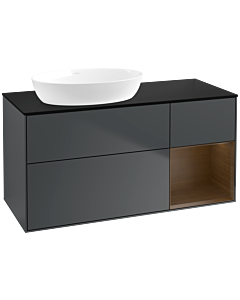 Villeroy und Boch Finion Waschtischunterschrank FA52GNHG 120cm, Abdeckplatte black matt, Regale Walnut Veneer, Midnight Blue Matt Lacquer