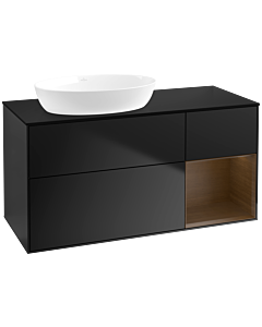 Villeroy und Boch Finion Waschtischunterschrank FA52GNPD 120cm, Abdeckplatte black matt, Regale Walnut Veneer, Black matt lacquer