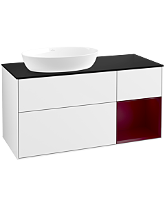 Villeroy und Boch Finion Villeroy und Boch FA52HBGF 120cm, plaque de finition noire mate, étagères Peony laqué mat, laqué blanc brillant