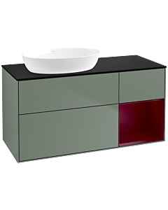 Villeroy und Boch Finion Villeroy und Boch FA52HBGM 120cm, plaque de recouvrement noir mat, étagères Peony laqué mat, Olive Matt Lacquer