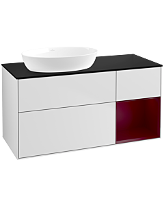 Villeroy und Boch Finion Villeroy und Boch FA52HBMT 120cm, plaque de recouvrement noir mat, étagères Peony laqué mat, laqué blanc mat