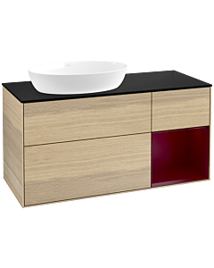 Villeroy und Boch Finion Waschtischunterschrank FA52HBPC 120cm, Abdeckplatte black matt, Regale Peony matt lacquer, Oak Veneer