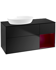 Villeroy und Boch Finion Villeroy und Boch FA52HBPD 120cm, plaque de recouvrement noir mat, étagères Peony laqué mat, laqué noir mat