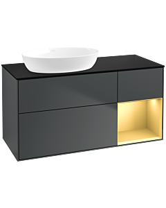 Villeroy und Boch Finion Waschtischunterschrank FA52HFHG 120cm, Abdeckplatte black matt, Regale Gold matt lacquer, Midnight Blue Matt Lacquer