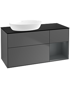 Villeroy und Boch Finion Waschtischunterschrank FA52HGGK 120cm, Abdeckplatte black matt, Regale Midnight matt lacquer, Anthracite matt