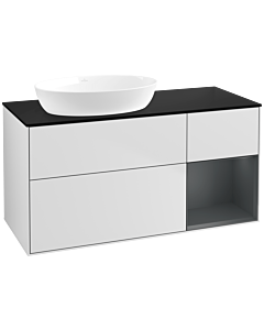 Villeroy und Boch Finion Villeroy und Boch FA52HGMT 120cm, plaque de recouvrement noir mat, étagères laqué mat Midnight, laqué blanc mat