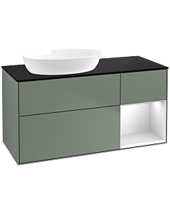 Villeroy und Boch Finion Villeroy und Boch FA52MTGM 120cm, plaque de recouvrement noir mat, étagères laqué blanc mat, Olive Matt Lacquer