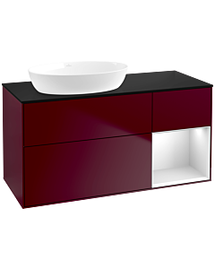 Villeroy und Boch Finion Villeroy und Boch FA52MTHB 120cm, plaque de recouvrement noir mat, étagères laqué blanc mat, Peony Matt