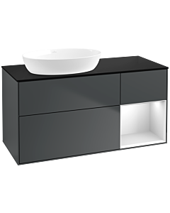 Villeroy und Boch Finion Villeroy und Boch FA52MTHG 120cm, plaque de recouvrement noir mat, étagères laqué blanc mat, Midnight Blue Matt Lacquer
