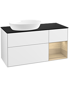 Villeroy und Boch Finion Waschtischunterschrank FA52PCGF 120cm, Abdeckplatte black matt, Regale Oak Veneer, Glossy white lacquer