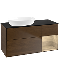 Villeroy und Boch Finion Waschtischunterschrank FA52PCGN 120cm, Abdeckplatte black matt, Regale Oak Veneer, Walnut veneer