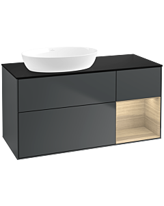 Villeroy und Boch Finion Waschtischunterschrank FA52PCHG 120cm, Abdeckplatte black matt, Regale Oak Veneer, Midnight Blue Matt Lacquer