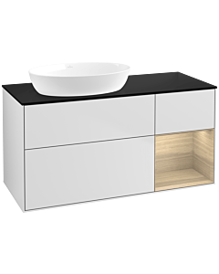 Villeroy und Boch Finion Villeroy und Boch FA52PCMT 120cm, plaque de recouvrement noir mat, étagères Oak Veneer , laqué blanc mat