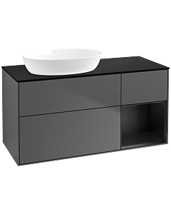 Villeroy und Boch Finion Waschtischunterschrank FA52PDGK 120cm, Abdeckplatte black matt, Regale Black matt lacquer, Anthracite matt