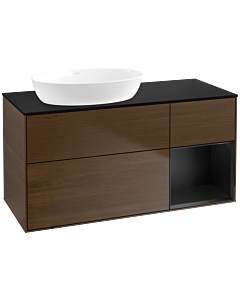 Villeroy und Boch Finion Waschtischunterschrank FA52PDGN 120cm, Abdeckplatte black matt, Regale Black matt lacquer, Walnut veneer