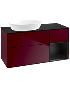 Villeroy und Boch Finion Villeroy und Boch FA52PDHB 120cm, plaque de recouvrement noir mat, étagères laqué noir mat, Peony Matt