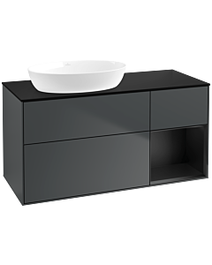 Villeroy und Boch Finion Villeroy und Boch FA52PDHG 120cm, plaque de recouvrement noir mat, étagères laqué noir mat, Midnight Blue Matt Lacquer