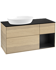 Villeroy und Boch Finion Villeroy und Boch FA52PDPC 120cm, plaque de recouvrement noire mate, étagères laquées noires mat, Oak Veneer