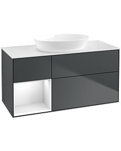 Villeroy und Boch Finion Villeroy und Boch FA61GFHG 120cm, plaque de recouvrement blanc mat, étagères Laque blanche brillante, Midnight Blue Matt Lacquer