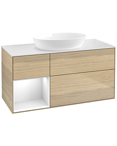 Villeroy und Boch Finion Waschtischunterschrank FA61GFPC 120cm, Abdeckplatte white matt, Regale Glossy white lacquer, Oak Veneer