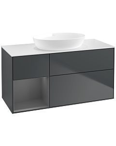 Villeroy und Boch Finion Waschtischunterschrank FA61GKHG 120cm, Abdeckplatte white matt, Regale Anthracite matt lacquer, Midnight Blue Matt Lacquer