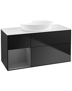 Villeroy und Boch Finion Waschtischunterschrank FA61GKPD 120cm, Abdeckplatte white matt, Regale Anthracite matt lacquer, Black matt lacquer
