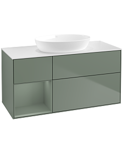 Villeroy und Boch Finion Waschtischunterschrank FA61GMGM 120cm, Abdeckplatte white matt, Regale Olive matt lacquer, Olive Matt Lacquer