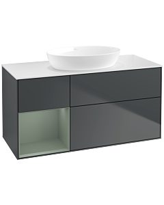 Villeroy und Boch Finion Villeroy und Boch FA61GMHG 120cm, plaque de recouvrement blanc mat, étagères laqué olive mat, Midnight Blue Matt Lacquer