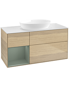 Villeroy und Boch Finion Villeroy und Boch FA61GMPC 120cm, plaque de recouvrement blanc mat, étagères laqué olive mat, Oak Veneer