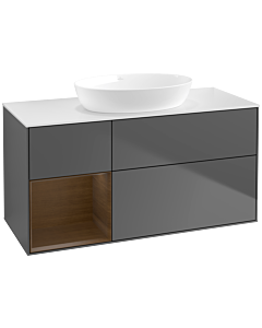 Villeroy und Boch Finion Waschtischunterschrank FA61GNGK 120cm, Abdeckplatte white matt, Regale Walnut Veneer, Anthracite matt