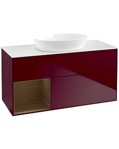 Villeroy und Boch Finion Waschtischunterschrank FA61GNHB 120cm, Abdeckplatte white matt, Regale Walnut Veneer, Peony Matt