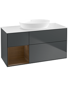 Villeroy und Boch Finion Villeroy und Boch FA61GNHG 120cm, plaque de recouvrement blanc mat, étagères Walnut Veneer , Midnight Blue Matt Lacquer