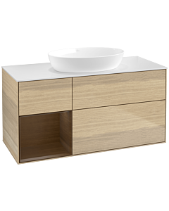 Villeroy und Boch Finion Villeroy und Boch FA61GNPC 120cm, plaque de recouvrement blanc mat, étagères Walnut Veneer , Oak Veneer