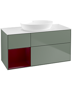 Villeroy und Boch Finion Villeroy und Boch FA61HBGM 120cm, plaque de recouvrement blanc mat, étagères Peony laqué mat, Olive Matt Lacquer