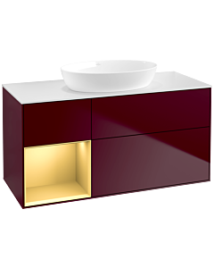 Villeroy und Boch Finion Waschtischunterschrank FA61HFHB 120cm, Abdeckplatte white matt, Regale Gold matt lacquer, Peony Matt