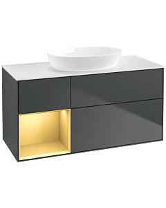 Villeroy und Boch Finion Villeroy und Boch FA61HFHG 120cm, plaque de recouvrement blanc mat, étagères laqué or mat, Midnight Blue Matt Lacquer