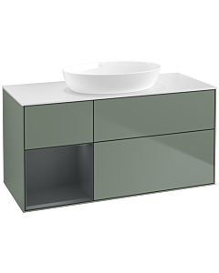 Villeroy und Boch Finion Villeroy und Boch FA61HGGM 120cm, plaque de recouvrement blanc mat, étagères laqué mat Midnight, Olive Matt Lacquer