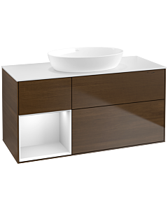 Villeroy und Boch Finion Waschtischunterschrank FA61MTGN 120cm, Abdeckplatte white matt, Regale White matt lacquer, Walnut veneer