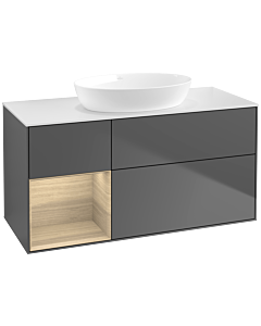 Villeroy und Boch Finion Waschtischunterschrank FA61PCGK 120cm, Abdeckplatte white matt, Regale Oak Veneer, Anthracite matt