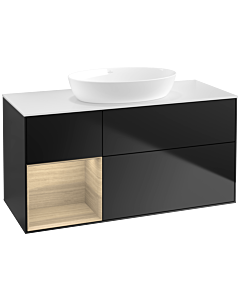 Villeroy und Boch Finion Villeroy und Boch FA61PCPD 120cm, plaque de recouvrement blanc mat, étagères Oak Veneer , laqué noir mat