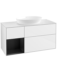 Villeroy und Boch Finion Waschtischunterschrank FA61PDGF 120cm, Abdeckplatte white matt, Regale Black matt lacquer, Glossy white lacquer