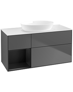 Villeroy und Boch Finion Waschtischunterschrank FA61PDGK 120cm, Abdeckplatte white matt, Regale Black matt lacquer, Anthracite matt