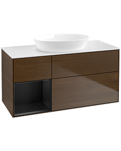 Villeroy und Boch Finion Waschtischunterschrank FA61PDGN 120cm, Abdeckplatte white matt, Regale Black matt lacquer, Walnut veneer