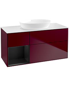 Villeroy und Boch Finion Villeroy und Boch FA61PDHB 120cm, plaque de recouvrement blanc mat, étagères laqué noir mat, Peony Matt