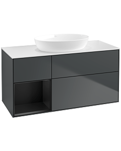 Villeroy und Boch Finion Villeroy und Boch FA61PDHG 120cm, plaque de recouvrement blanc mat, étagères laqué noir mat, Midnight Blue Matt Lacquer