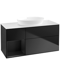 Villeroy und Boch Finion Villeroy und Boch FA61PDPD 120cm, plaque de recouvrement blanc mat, étagères laqué noir mat, laqué noir mat