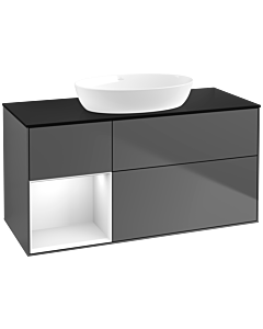 Villeroy und Boch Finion Villeroy und Boch Finion FA62GFGK 120cm, cover plate black matt, shelves Glossy white lacquer, anthracite matt