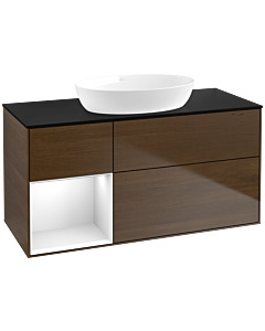 Villeroy und Boch Finion Villeroy und Boch Finion FA62GFGN 120cm, cover plate black matt, shelves Glossy white lacquer, walnut veneer