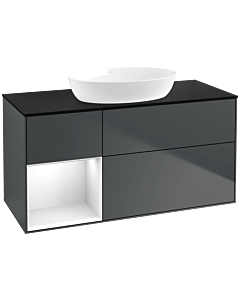 Villeroy und Boch Finion Villeroy und Boch FA62GFHG 120cm, plaque de recouvrement noir mat, étagères Laque blanc brillant, Midnight Blue Matt Lacquer